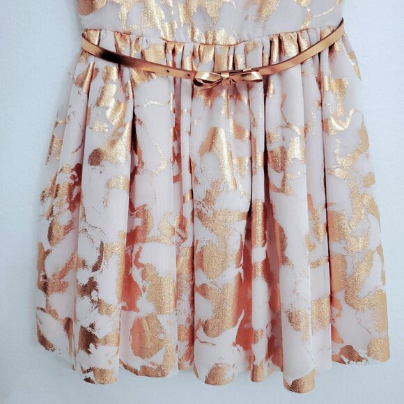 The Children's Place Rose Dust Metallic Blush Pink Girl's Belted Dress Size 14 - Picture 2 of 15